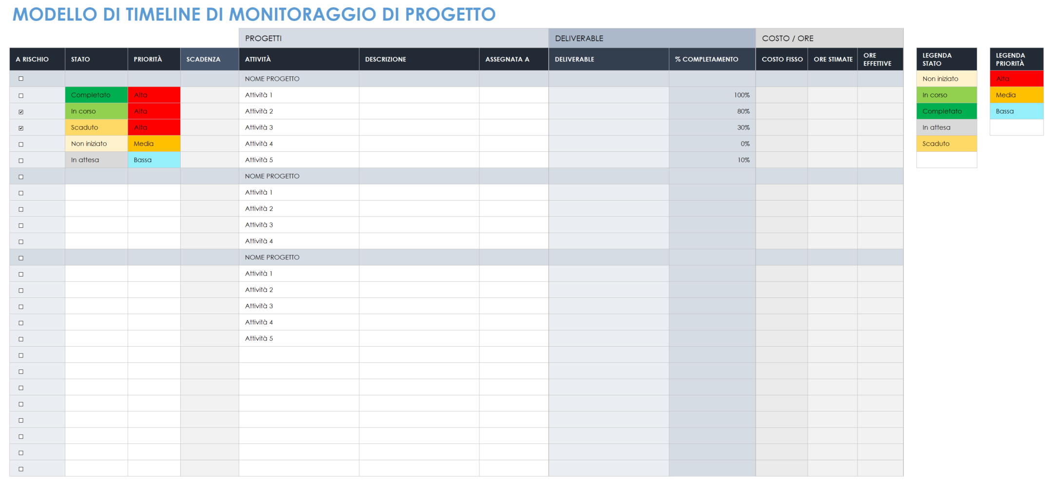  Modello di sequenza temporale del tracker del progetto per modello Excel