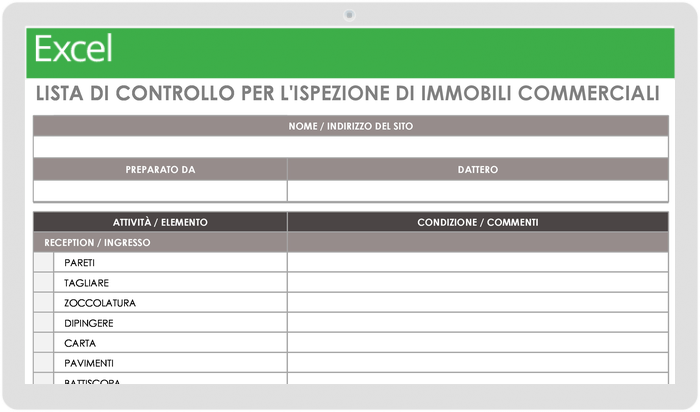 Modello di elenco di controllo per l'ispezione della proprietà commerciale di gestione della proprietà