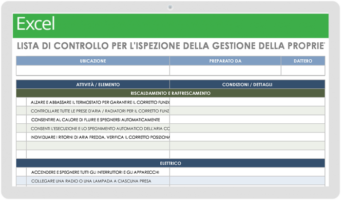  Modello di elenco di controllo per la gestione della proprietà