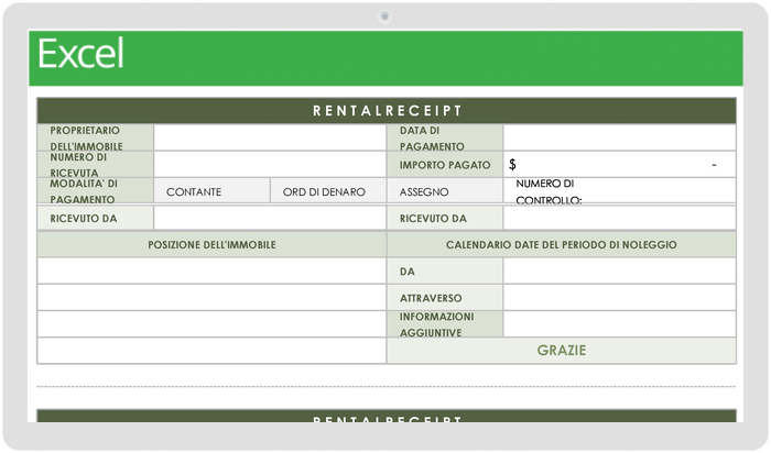 Modello di ricevuta di affitto di gestione della propriet