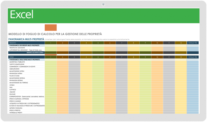 Modello di foglio di calcolo per la gestione della proprietà