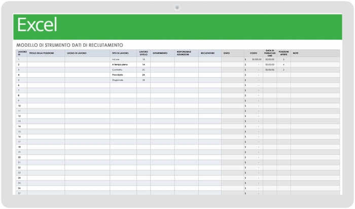 Modello di strumento per dati di reclutamento