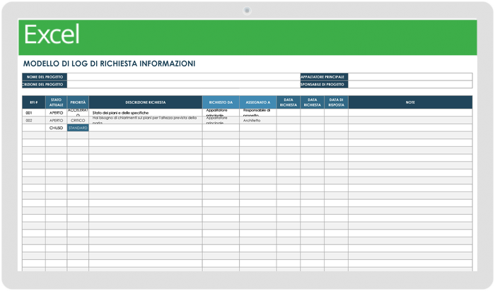  Modello di registro delle richieste di informazioni