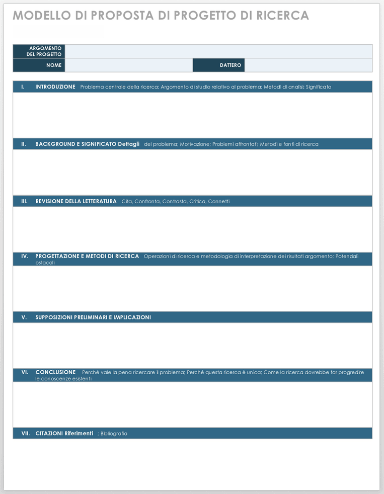 Modello di proposta di progetto di ricerca
