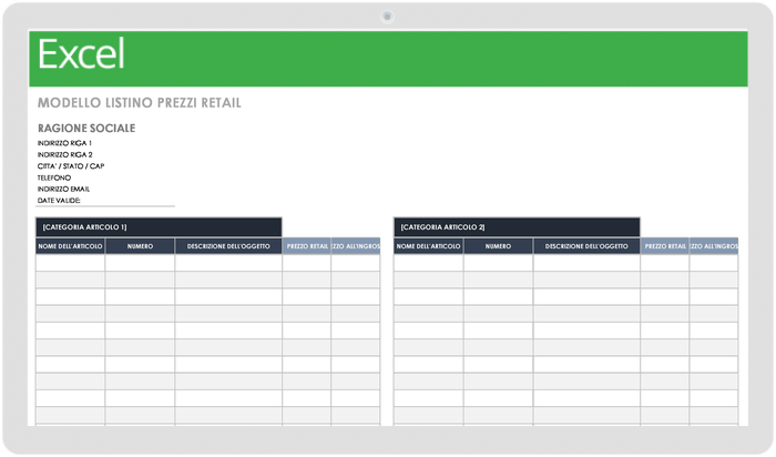 Modelli gratuiti di listini prezzi