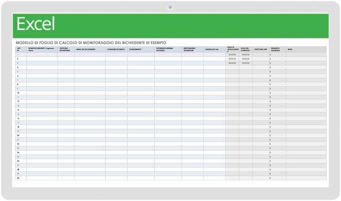 Esempio di foglio di calcolo per il monitoraggio del richiedente