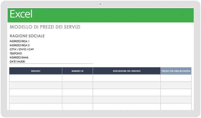  Modello di prezzi dei servizi