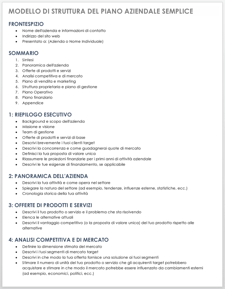 esempio di business plan pdf