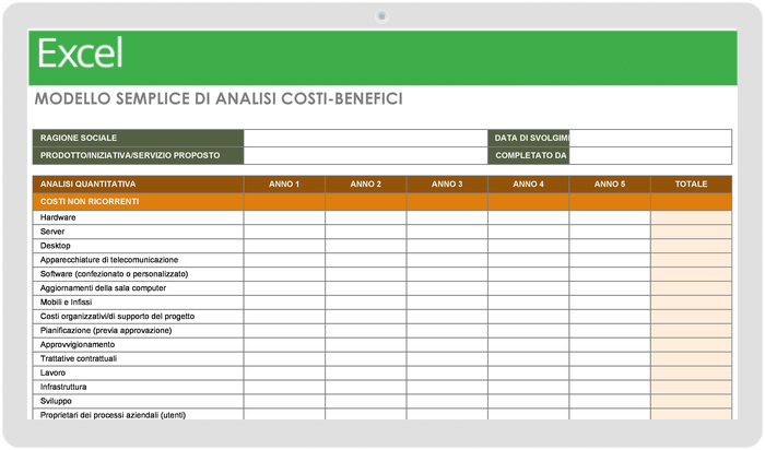 Simple Cost Benefit Analysis Template - Italian 