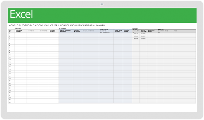 Modello di foglio di calcolo per il monitoraggio del candidato di lavoro semplice