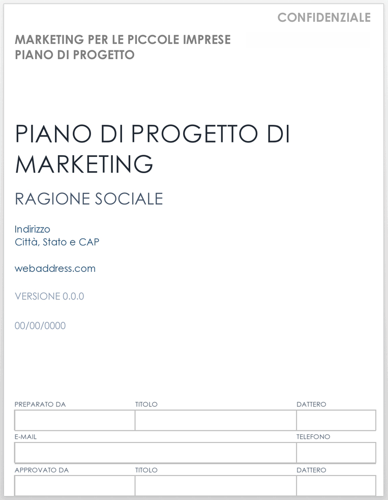 Modello di piano di progetto di marketing per piccole imprese