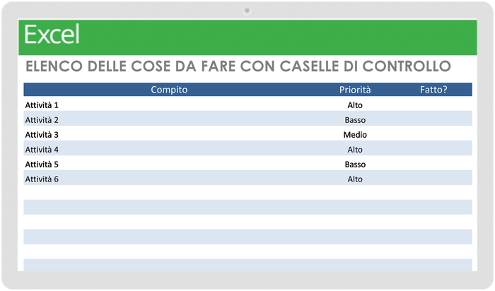 Modello di caselle di controllo per l'elenco delle cose da fare