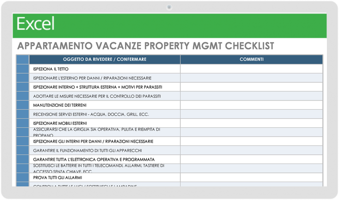  Modello di elenco di controllo per la gestione della proprietà per le vacanze