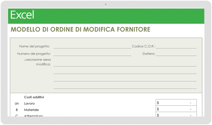 Modello di ordine di modifica del fornitore