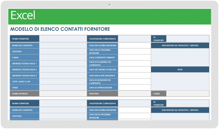  Modello elenco contatti fornitori