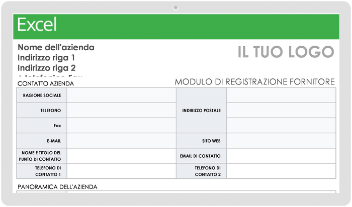 Modulo di registrazione del venditore