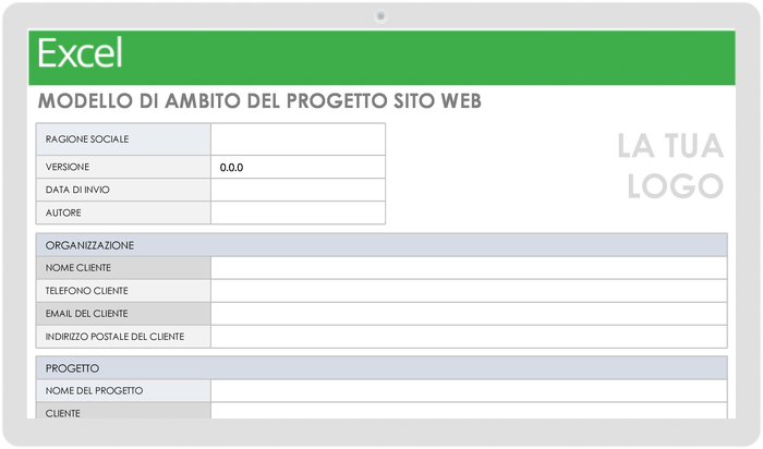 Modello di ambito del progetto del sito web