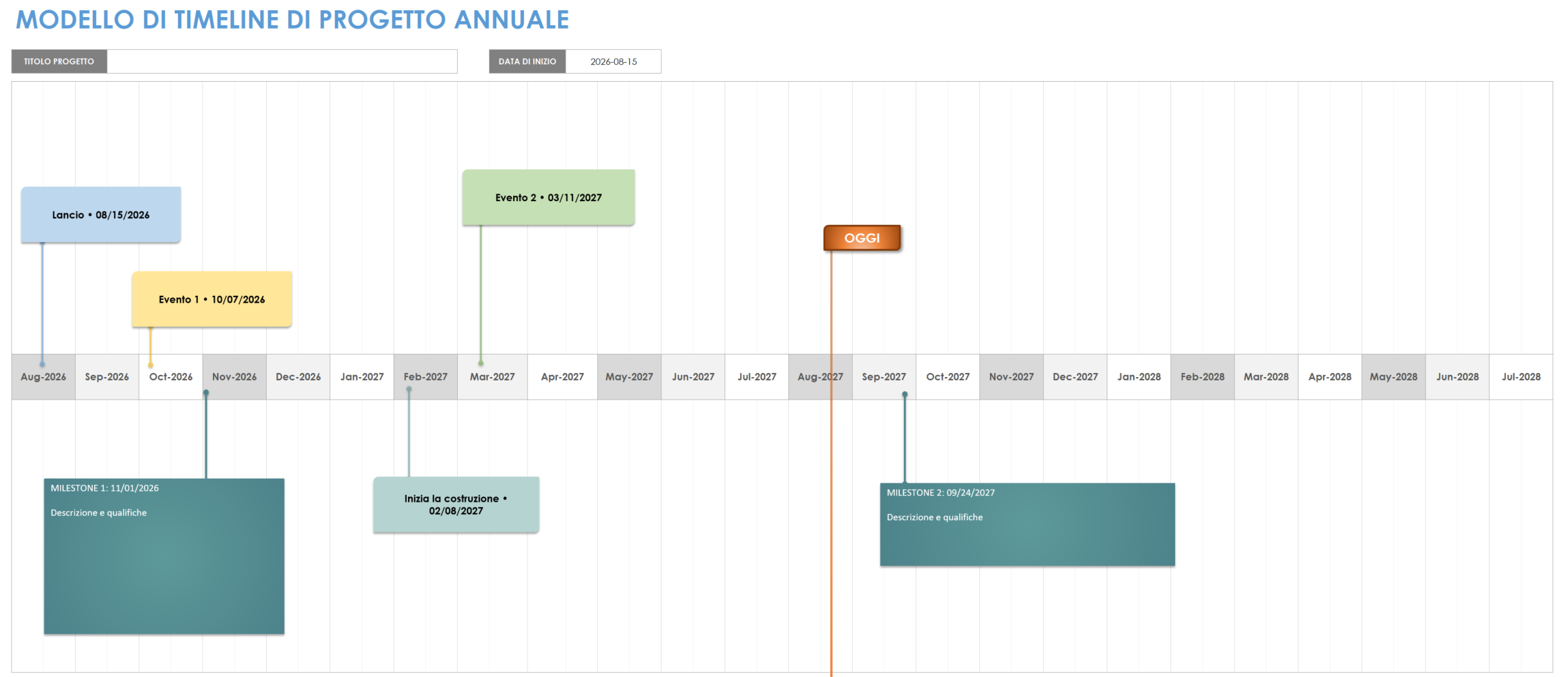  Modello di sequenza temporale del progetto annuale per modello Excel