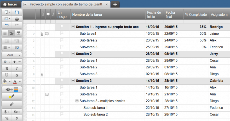 Use esta plantilla de Gantt en Excel gratis