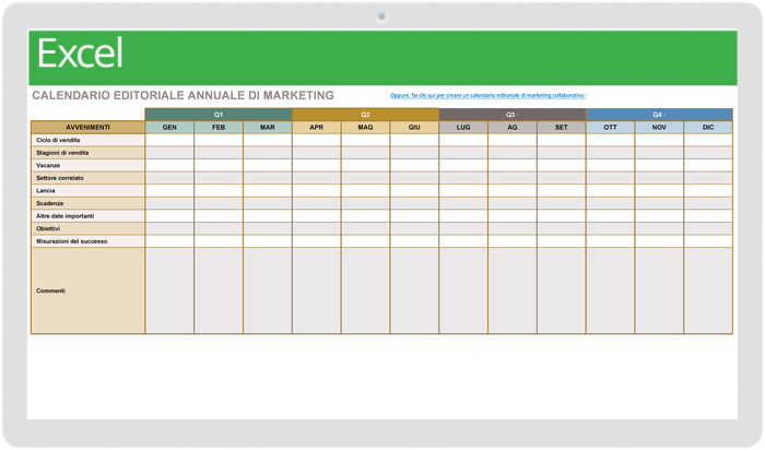 Modello di calendario editoriale di marketing