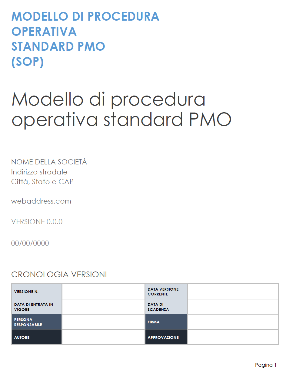 Modello SOP di procedura operativa standard