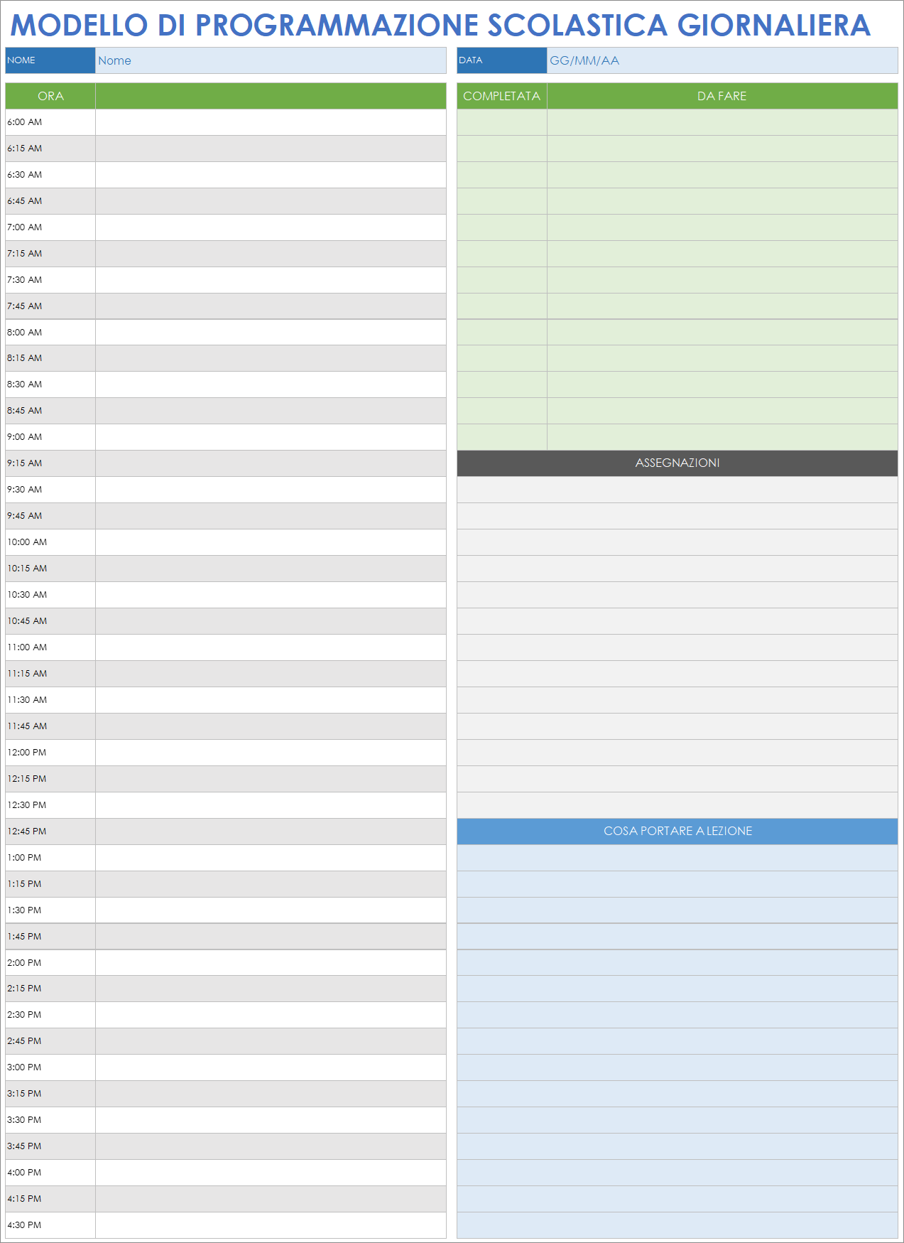 Modelli e planner gratuiti di programmazione giornaliera in formato ...