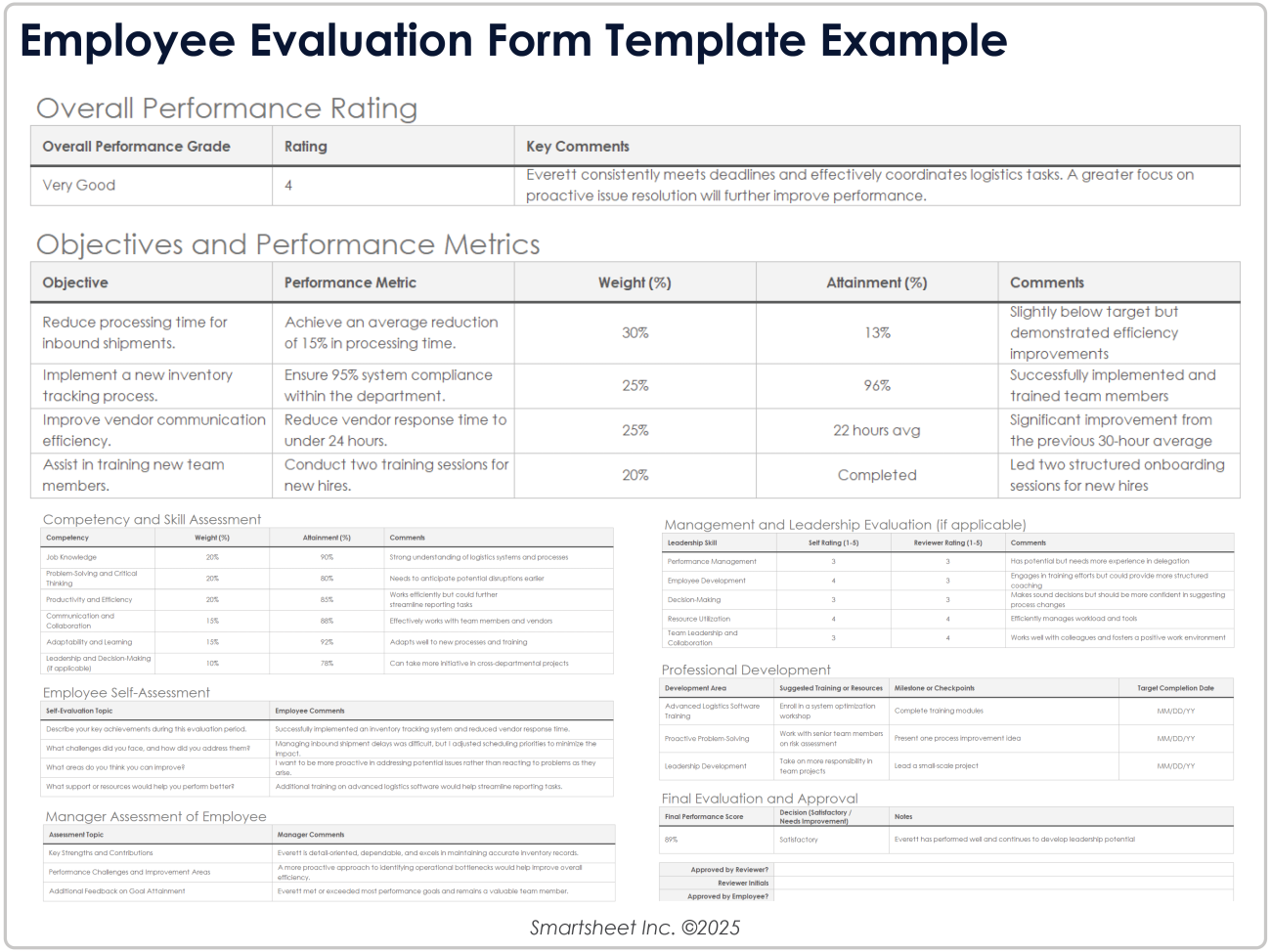 Editable Employee Yearly Review Template - Excel
