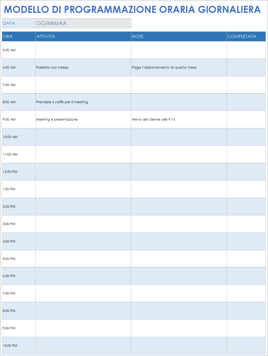 Modelli e planner gratuiti di programmazione giornaliera in formato ...