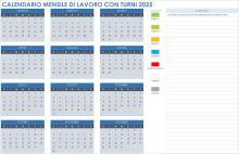 Calendario mensile di lavoro con turni 2025