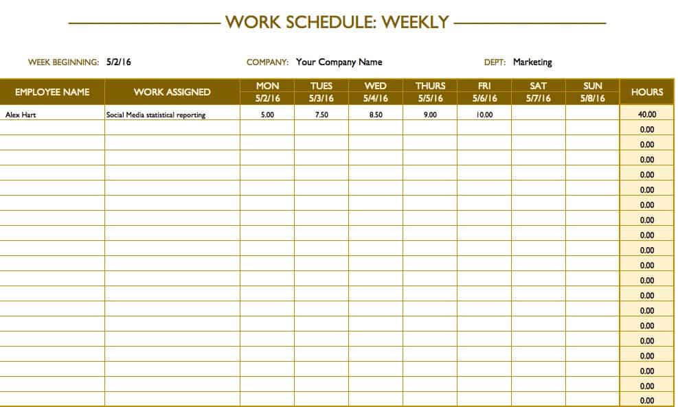 Weekly Work Schedule Templates